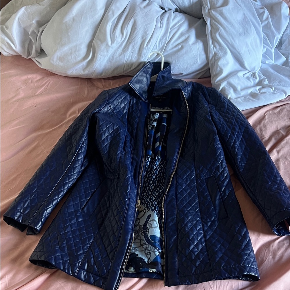 Dennis Basso Navy Quilted Puffer Jacket
